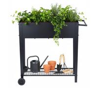 Relaxdays : potager surélevé, grille de rangement, 2 roues, jardin, balcon et terrasse, H x l x P : 80 x 85 x 50 cm, potager sur table mobile, noir