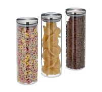 Relaxdays Pots de stockage jeu de 3,1,6l, étanche à l’air, couvercle acier inox, pâtes, riz, céréales, transparent
