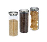 Relaxdays Pots de stockage jeu de 5, 1l, étanche, couvercle acier inox, pâtes, céréales et riz Contenant pour cuisine