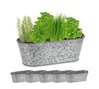 Relaxdays Pots en Zinc Lot de 6, bacs à Plantes zingués, seaux en métal ovales, HxLxP : 11 x 30,5 x 13,5 cm, argenté