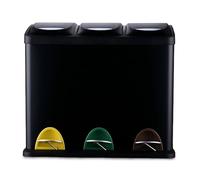 Relaxdays Poubelle, 3 compartiments, 24 l, avec pédale, bac de tri pour cuisine, métal, noir