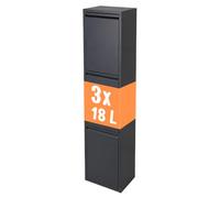Relaxdays, poubelle avec 3 compartiments, capacité de 3 x 18 litres, à ouverture par le haut, avec bacs intérieurs amovibles, en métal, pour une utilisation au sol ou fixée au mur, de couleur anthraci