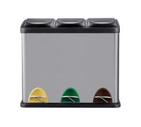 Relaxdays Poubelle 3 Compartiments, pédale, INOX, 24 L, 39,5 x 46 x 26,5 cm, Argent