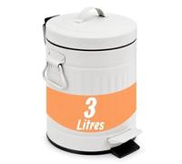 Relaxdays poubelle, 3 l, à pédale, couvercle à fermeture douce, blanche | Seau intérieur amovible, métal, poubelle de salle de bain avec couvercle, design rétro