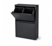 Relaxdays Poubelle, 4 x 18 L, 4 compartiments, couvercle frontal, noir | Cuisine et tri des déchets, fer, H x l x P : 20 x 65 x 93 cm