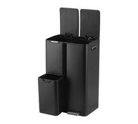 Relaxdays Poubelle 60 l, 3 compartiments, inox noir, tri cuisine | bacs intérieurs amovibles, softclose, pédale