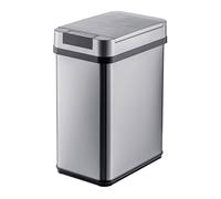 Relaxdays Poubelle à capteur, 12 L, couvercle automatique, porte-sac, inox, cuisine, argent
