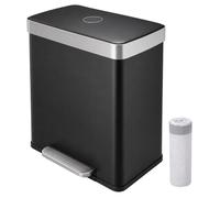 Relaxdays, poubelle avec 2 compartiments, capacité de 2 x 30 litres, bacs intérieurs amovibles, système de fermeture douce, pédale, acier inoxydable, poubelle à pied pour cuisine, noire