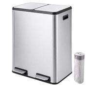 Relaxdays, poubelle avec 2 compartiments, capacité de 2 x 30 litres, bacs intérieurs amovibles, système de fermeture douce, pédale, acier inoxydable, poubelle à pied pour cuisine, couleur argent