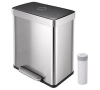 Relaxdays, poubelle avec 2 compartiments, capacité de 2 x 30 litres, bacs intérieurs amovibles, système de fermeture douce, pédale, acier inoxydable, poubelle à pied pour cuisine, couleur argent