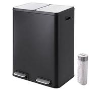 Relaxdays, poubelle avec 2 compartiments, capacité de 2 x 30 litres, bacs intérieurs amovibles, système de fermeture douce, pédale, acier inoxydable, poubelle à pied pour cuisine, noire