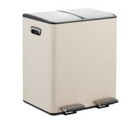 Relaxdays Poubelle de Cuisine, 2 seaux Amovibles ayant chacun Une capacité de 15 litres, pédales, Beige et argenté