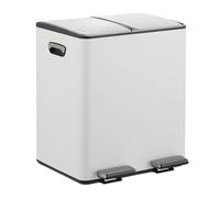 Relaxdays Poubelle de Cuisine, 2 seaux Amovibles ayant chacun Une capacité de 15 litres, pédales, Blanc et argenté