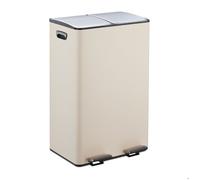 Relaxdays Poubelle de cuisine 2x30 L, seaux amovibles, pédale, fer, beige/argenté