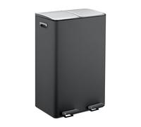 Relaxdays Poubelle de cuisine – 2 compartiments (30 l chacun), seaux amovibles, pédale, noir/argenté