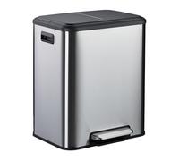 Relaxdays Poubelle de Cuisine, 2 seaux ayant chacun Une capacité de 15 litres, pédale, Couvercle, argentée