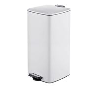 Relaxdays Poubelle de cuisine 30 l, fermeture amortie, blanche | seau intérieur amovible, métal mat, à pédale