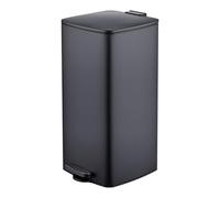 Relaxdays Poubelle de cuisine 30 L, fermeture douce, noire | seau intérieur amovible, métal mat, à pédale carrée