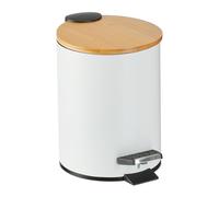 Relaxdays Poubelle de Salle de Bain, 3 l, Couvercle en Bambou, Seau intérieur Amovible, mécanisme de Fermeture, Blanche