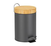 Relaxdays Poubelle de Salle de Bain, 3L, Couvercle en Bambou, Compartiment Amovible, récipient déchets, Gris
