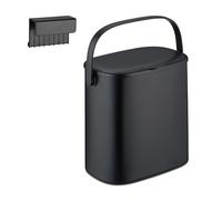 Relaxdays Poubelle de salle de bain à suspendre, 5 litres, couvercle amovible et poignée, cuisine, WC, noire