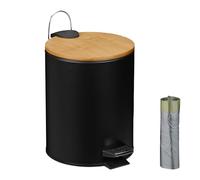 Relaxdays Poubelle de salle de bain avec sacs-poubelle, 5 litres, seau intérieur amovible, couvercle pratique, noire