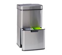 Relaxdays Poubelle de tri sélectif 3 compartiments inox 60 litres ouverture sensitive HxlxP: 74,5 x 42 x 31,5cm, argenté