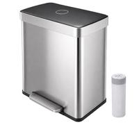 Relaxdays Poubelle double, en fer, à pédale, fermeture en douceur, argentée | Tri des déchets en cuisine, 2 x 30 L, H x l x P : 60,5 x 35,7 x 58,2 cm