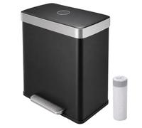 Relaxdays Poubelle double, en fer, à pédale, fermeture en douceur, noire | Tri des déchets pour la cuisine, 2 x 30 L, H x l x P : 60,5 x 35,7 x 58,2 cm