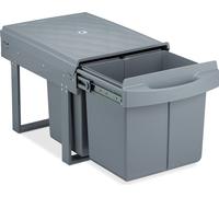 Relaxdays Poubelle encastrable à 3 bacs, coulissante, poubelle de cuisine pour meuble bas, 15 l et 2 x 8 l, 34,6 x 34 x 51,8 cm, gris