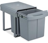 Relaxdays Poubelle encastrable à 3 compartiments, coulissante, poubelle de cuisine pour meuble bas, 20 l et 2 x 10 l, 41,3 x 34 x 51,8 cm, gris