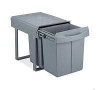 Relaxdays poubelle encastrable coulissante, 2 bacs, système de tri pour sous-évier, 2x 20 l, 41,3 x 34 x 51,8 cm, gris