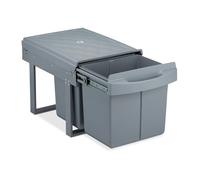 Relaxdays poubelle encastrable coulissante, 2 bacs, système de trie pour le sous-évier, 2x15 l,34,6 x 34 x 51,8 cm, gris