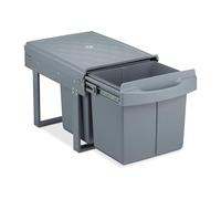 Relaxdays Poubelle encastrable double, poubelle de cuisine coulissante pour meuble bas, 2 x 15 litres, 34,6 x 34 x 51,8 cm, gris