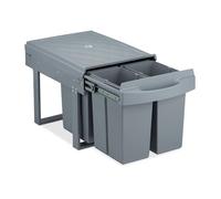 Relaxdays poubelle encastrable coulissante, 4 bacs, système de tri pour le sous-évier, 4x 8 l, 34,6 x 34 x 51,8 cm, gris