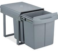 Relaxdays Poubelle encastrable double, coulissante, poubelle de cuisine Duo pour meuble bas, 2 x 20 l, 41,3 x 34 x 51,8 cm, gris