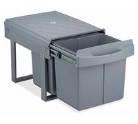 Relaxdays Poubelle encastrable double, poubelle de cuisine coulissante pour meuble bas, 2 x 15 litres, 34,6 x 34 x 51,8 cm, gris