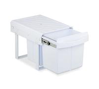 Relaxdays Poubelle encastrable pour la Cuisine, 3 bacs, 15 litres et 8 litres, HLP : 34,6 x 34 x 51,8 cm, Blanche