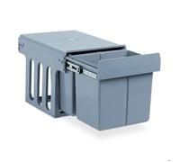 Relaxdays Poubelle montée de cuisine, Extracteur, 2x 15l chaque, tri de déchet, plastique, HBT 35,1x34,3x48 cm, gris