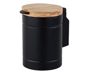 Relaxdays Poubelle murale salle de bain, 3 l, fermeture douce, noir/naturel | seau amovible, métal, ronde