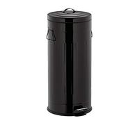 Relaxdays Poubelle «Retro» 30L Poubelle Cuisine Ronde déchet Couvercle intérieur Plastique pédale Vintage Design, Noir