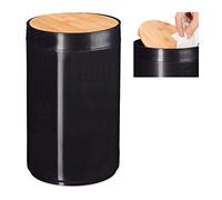 Relaxdays poubelle salle de bain, couvercle oscillant en bambou, moderne, plastique, 5,5 L, H x D 26,5 x 18 cm, noir, 5 Litres