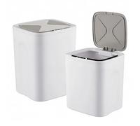 Relaxdays Poubelles à capteur, lot de 2, 14 & 16 L, crème
