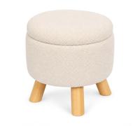 Relaxdays Pouf avec rangement, crème | Tabouret rond, tissu teddy bouclé, H x D 30 x 33 cm, 110 kg, couvercle réversible, pieds en pin, style bohème