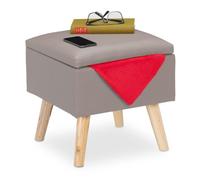 Relaxdays Pouf avec Rangement en Similicuir, 40 x 40 x 40 cm, Gris | avec couvercle, rembourré