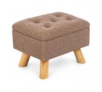 Relaxdays Pouf avec rangement, marron | Tabouret coffre, tissu teddy bouclé, 28 x 38 x 28 cm, jusqu'à 110 kg, pieds en pin, couvercle à charnières, 12 l
