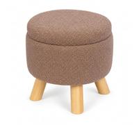 Relaxdays Pouf avec rangement, marron | tissu teddy, H x D : 30 x 33 cm, bou ntrée, bohème, siège coiffeuse
