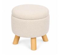Relaxdays Pouf avec rangement tissu teddy H x D : 30 x 33 cm bou ohème siège coiffeuse scandinave crème