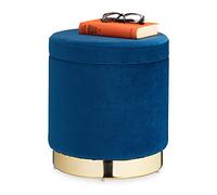 Relaxdays Pouf Coiffeuse avec Espace de Rangement, Rond, élégant, Moderne, Tabouret Velours, HxD: 41,5x37 cm, Bleu/doré