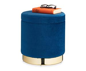 Relaxdays Pouf Coiffeuse avec Espace de Rangement, Rond, élégant, Moderne, Tabouret Velours, HxD: 41,5x37 cm, Bleu/doré